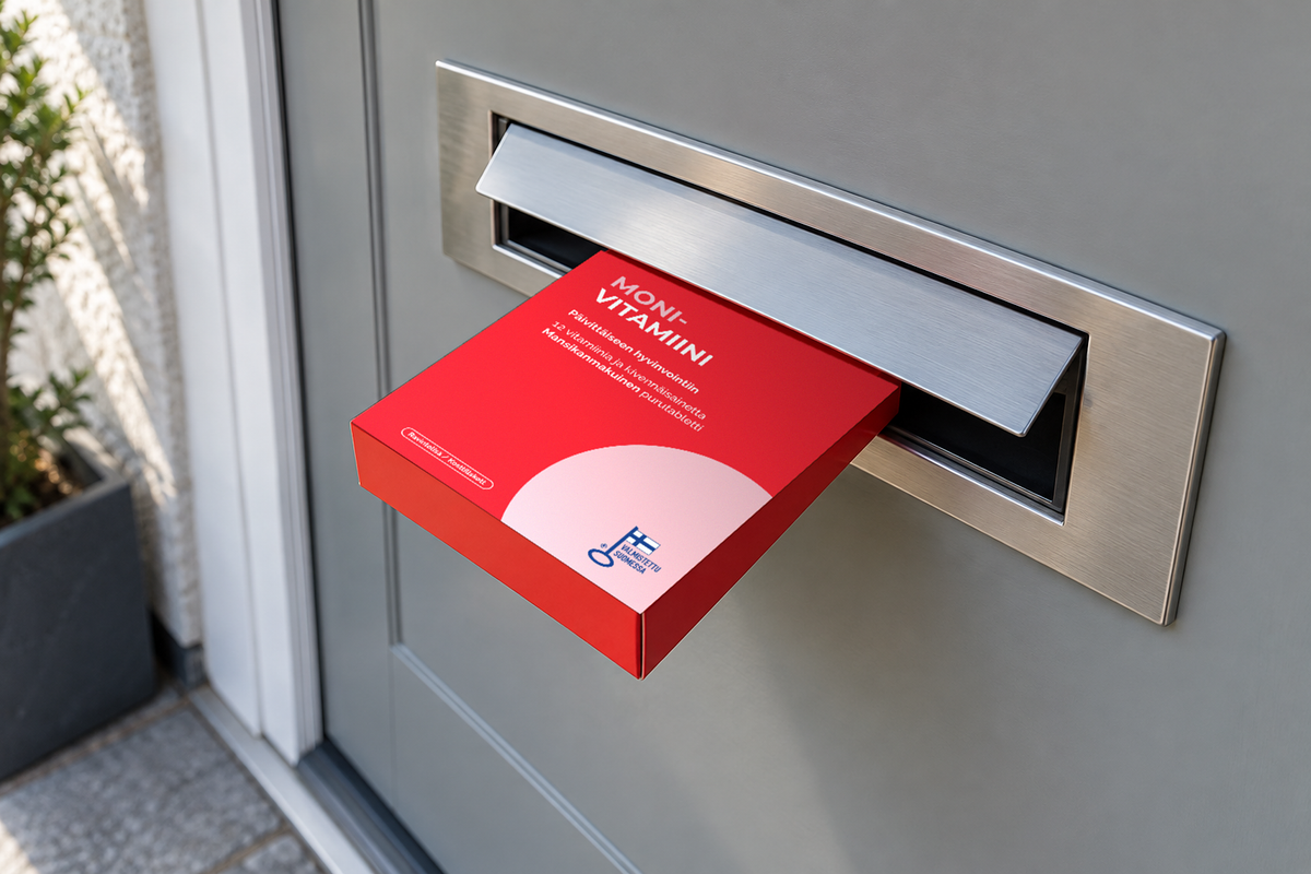 Ayakan täyttöpakkaus kotioven postiluukussa